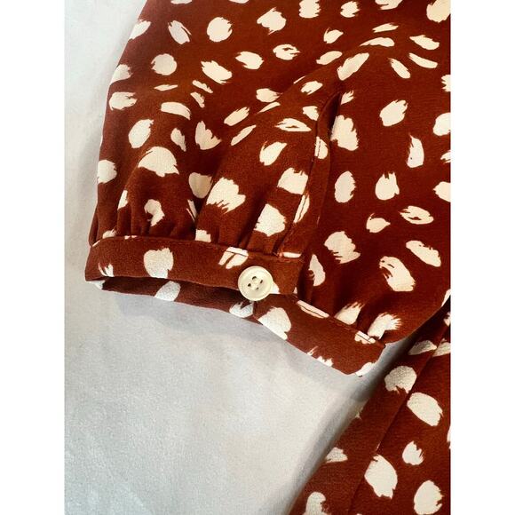 J.CREW Drapey Ruffleneck Top, Brushstroke, Printed 365 Crepe, Medium, Orange - Picture 5 of 12